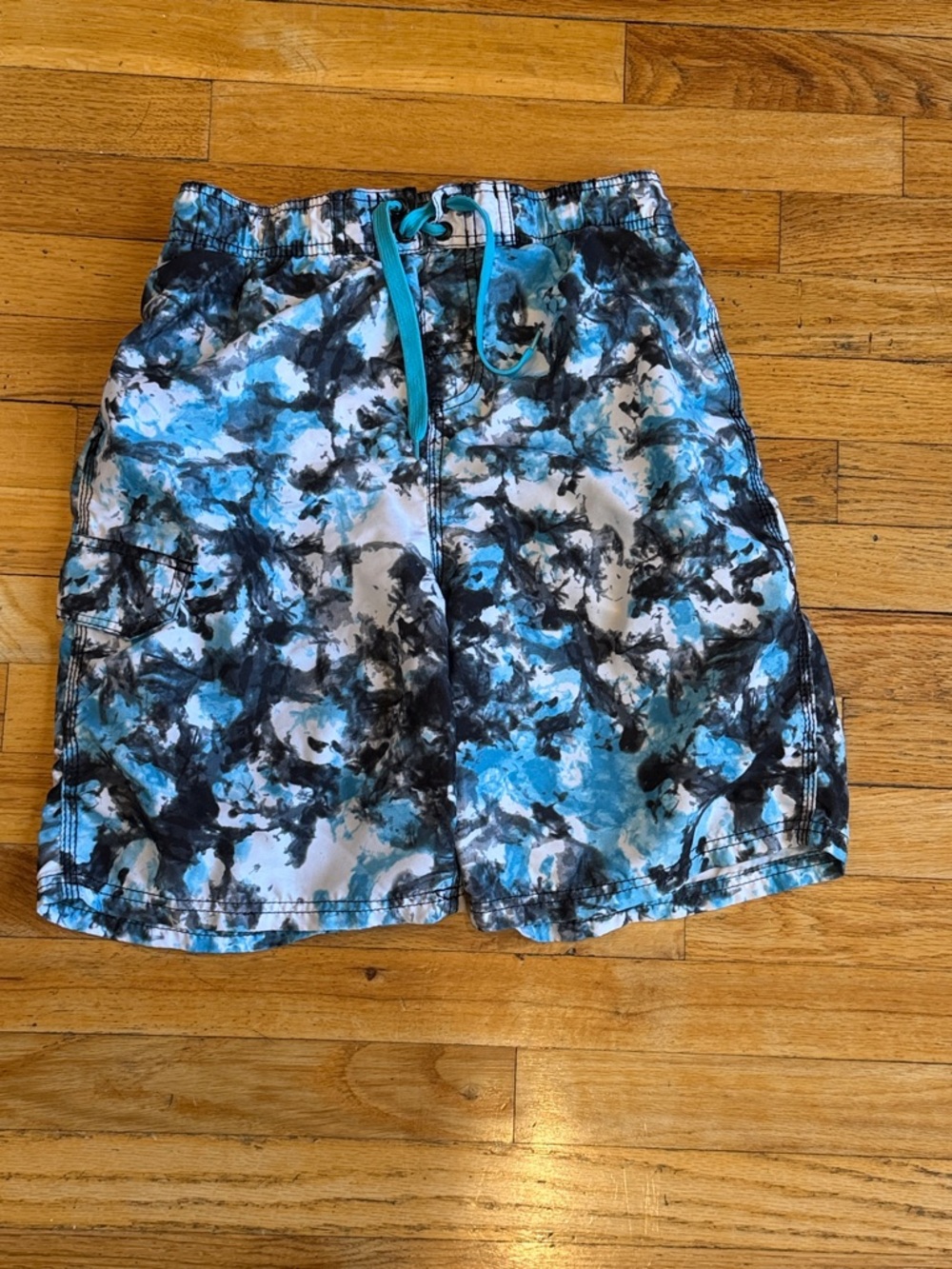 Men's Blue Tie-Dye Swim Shorts with Drawstring